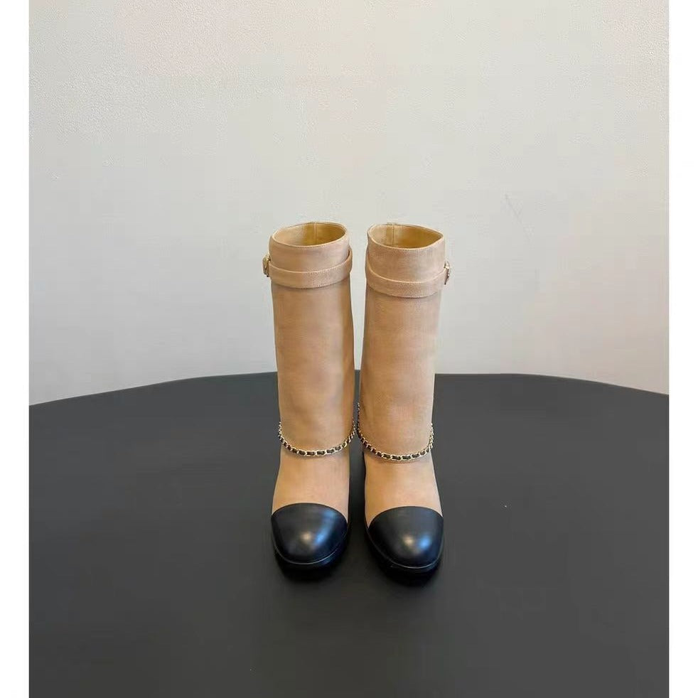 Femme Chunky Heel Slouchy Ankle Boots med kæde-detalje Stilla