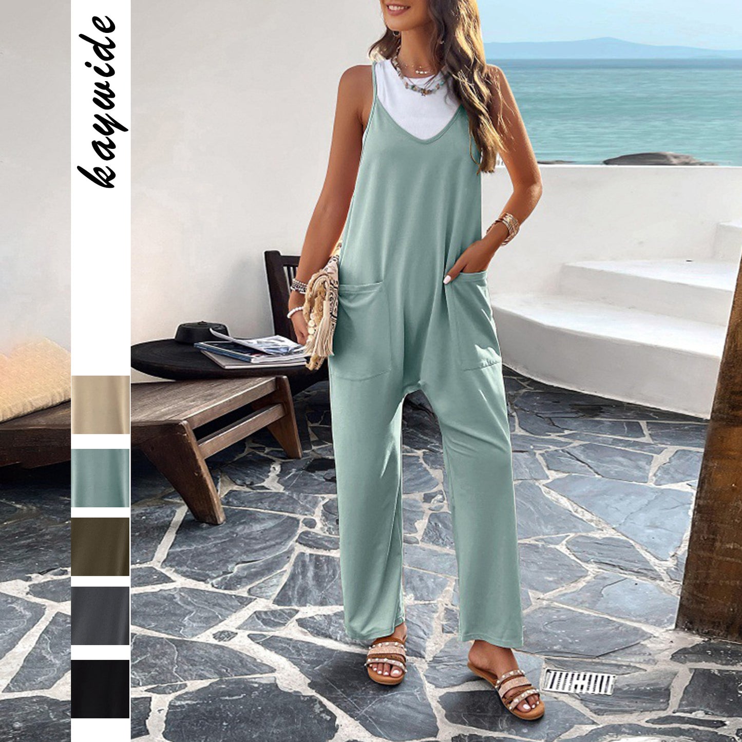 Dame Casual Jumpsuit med justerbare stropper og praktiske lommer Stilla
