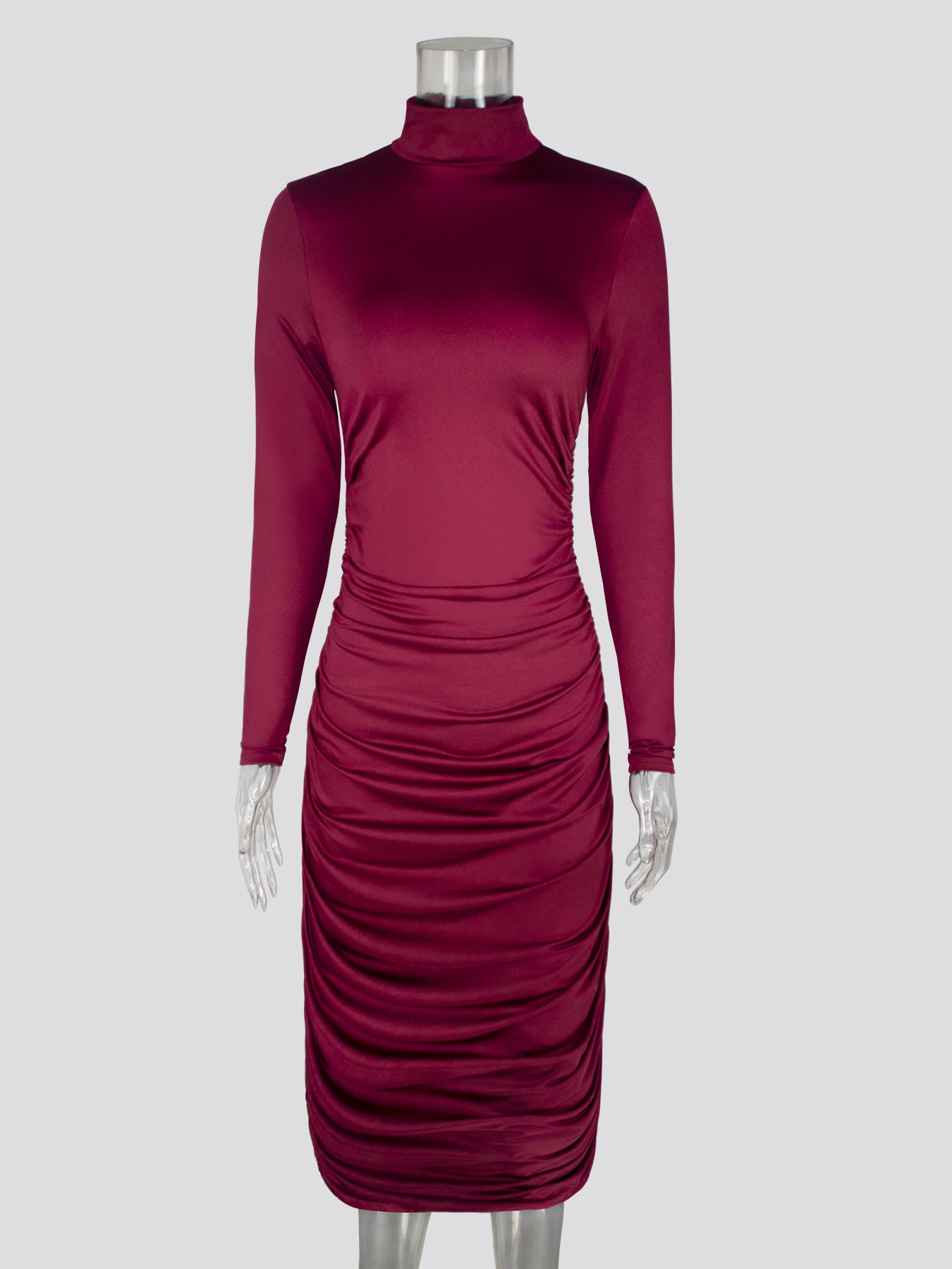 Dame Elegant Bodycon Kjole med høj ståkrave og rynker Stilla