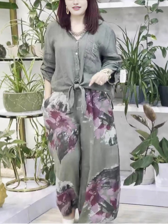 Dame legeret jakkesæt med blomstret mønster Stiila