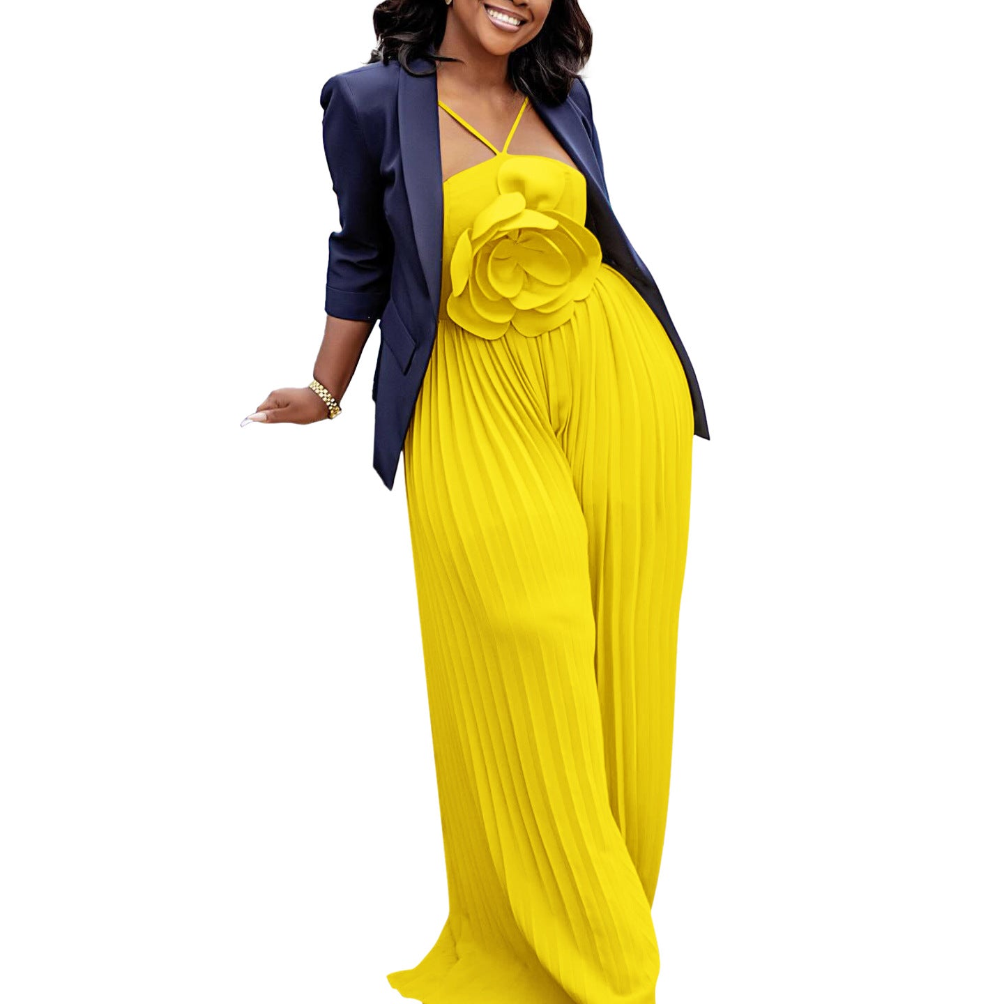Dame Plissees Jumpsuit med blomster overdel Stilla