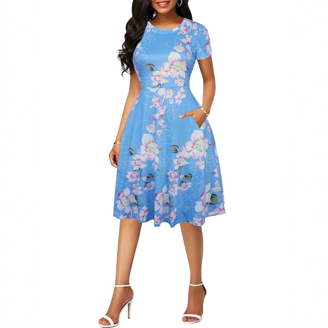 Dame Rockabilly Kjole med blomsterprint og svajende bund Stilla