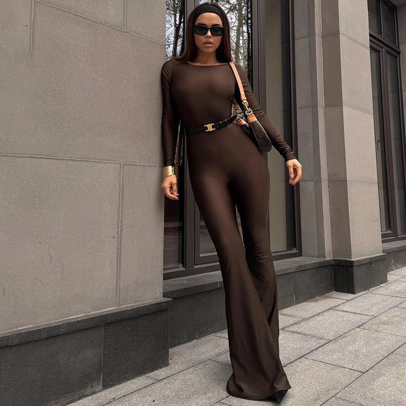 Dame Langærmet Jumpsuit med figursyet snit og bredt ben Stilla