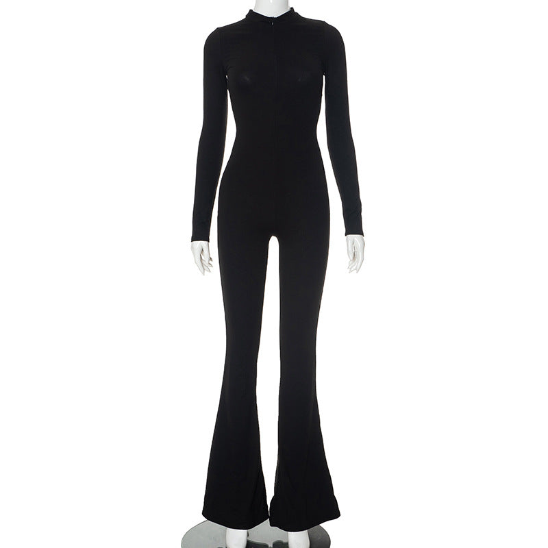 Dame Udringet Langærmet Jumpsuit med Lynlåsdetaljer Stilla
