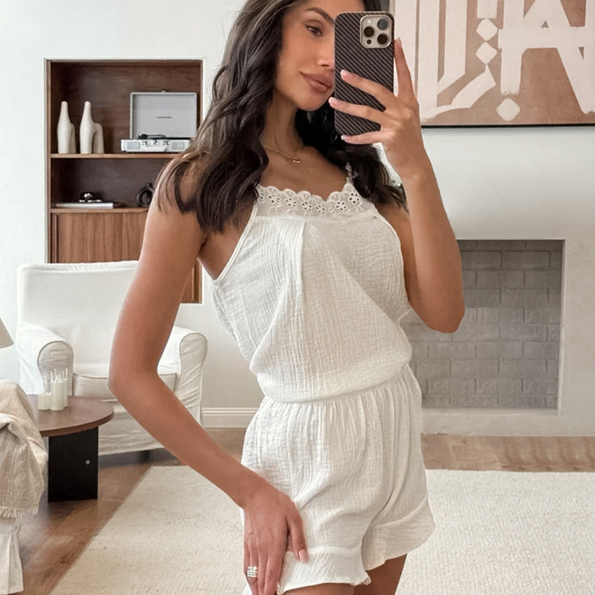 Dame afslappet shorts jumpsuit med spids og elastisk liv Stilla