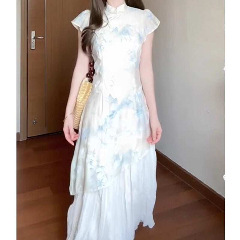 Femme Elegant Floral Tryk Maxi Kjole Stilla