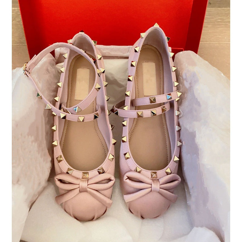 Dame Nitter Sløjfe-Detalje Mary Jane Ballerinas Stilla