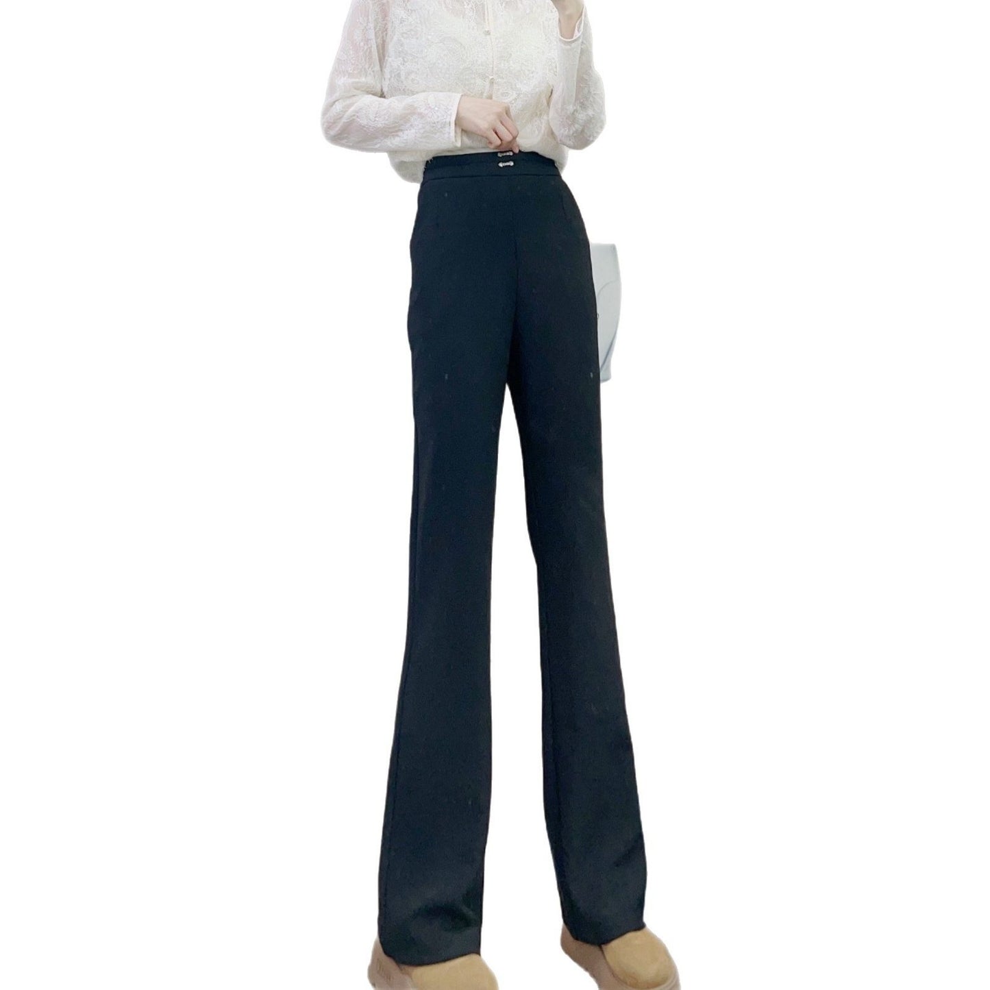 Dame Elegant høj talje bukser med bred pasform og fine detaljer Stilla