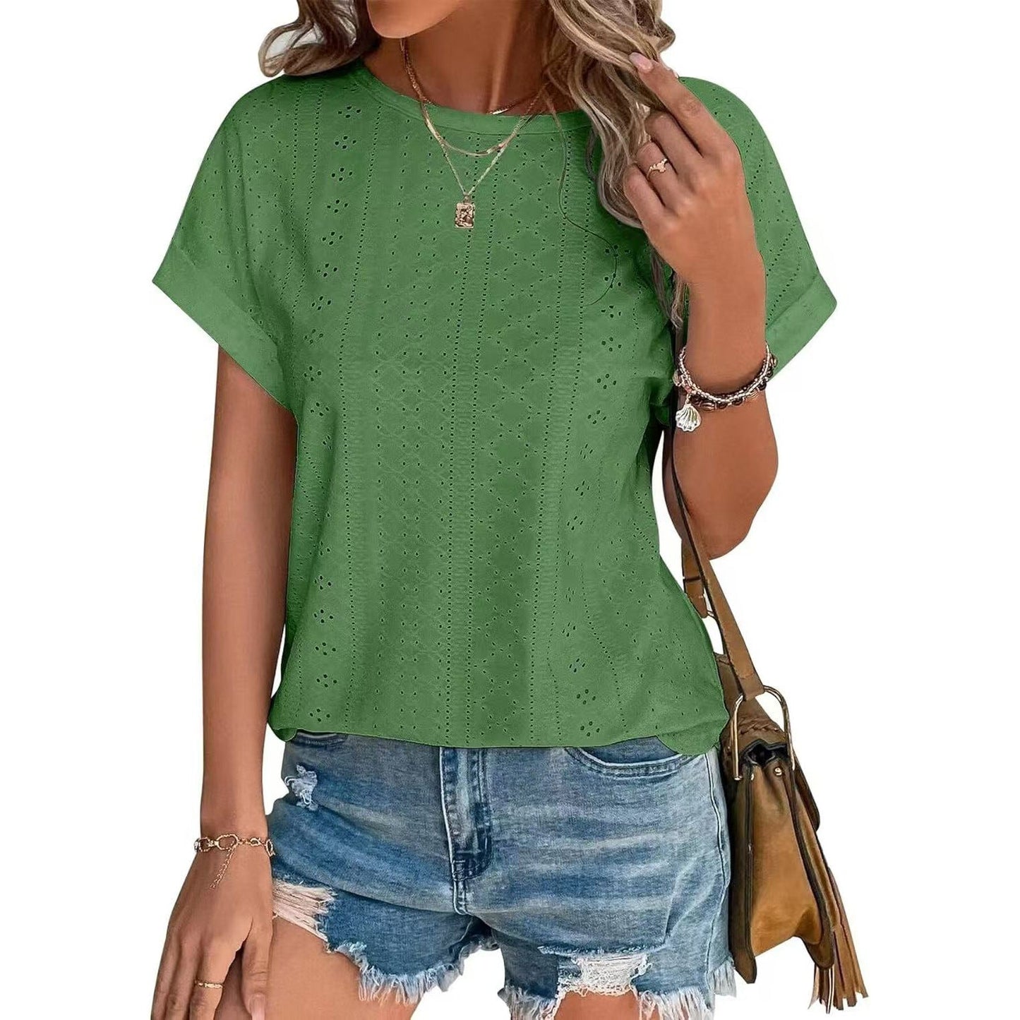 Stilla | Basic Solid Rund Hals Løs Kort Ærme T-shirt