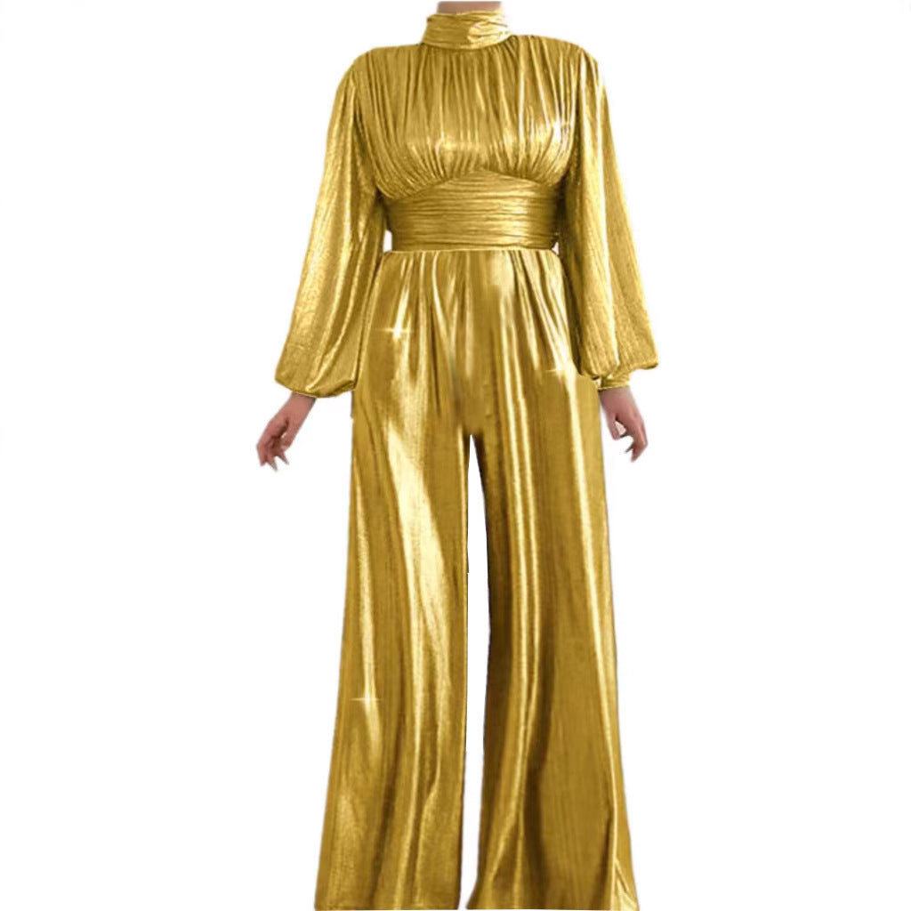 Dame Glamourøs Jumpsuit med Ballonærmer og Høj Krave Stilla