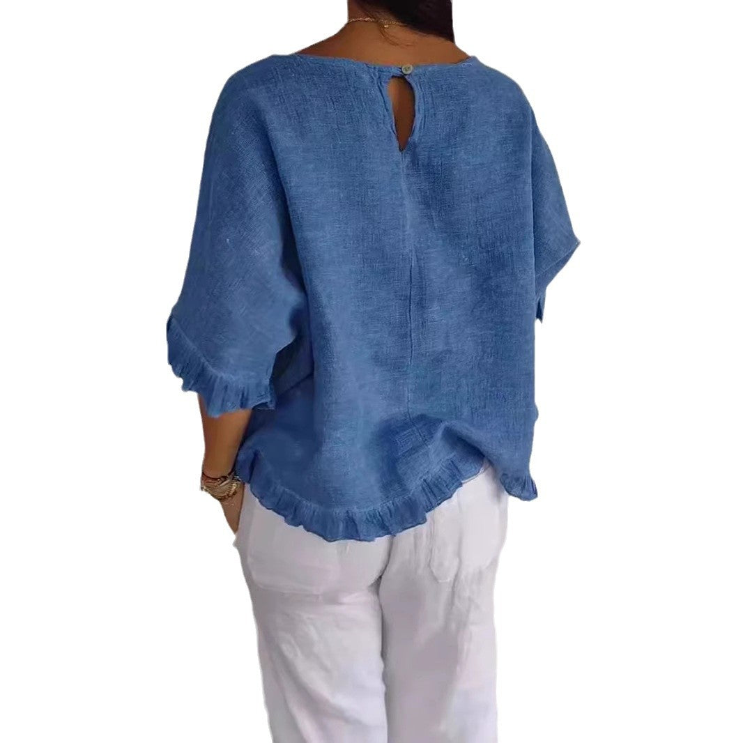 Dame Relaxed Fit Ruffle Bund Top Stilla