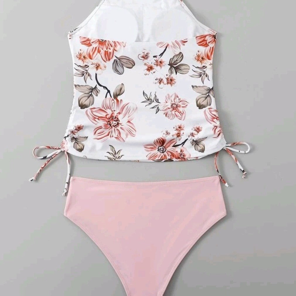 Dame blomster mønster halterneck bikini top og høj skåret bikini bund sæt Stilla