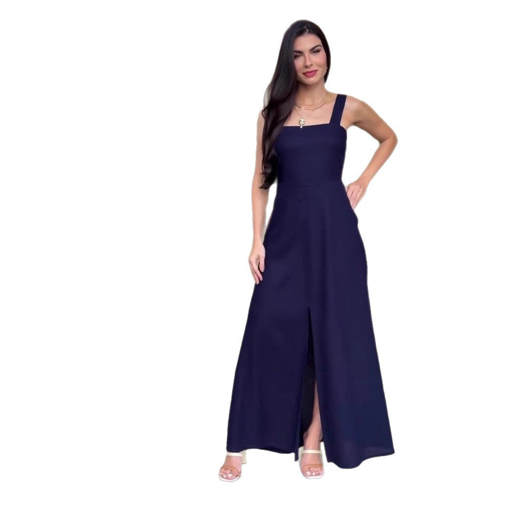 Dame Elegant Firkantet Uddannelse Maxikjole med Høj Split Stilla