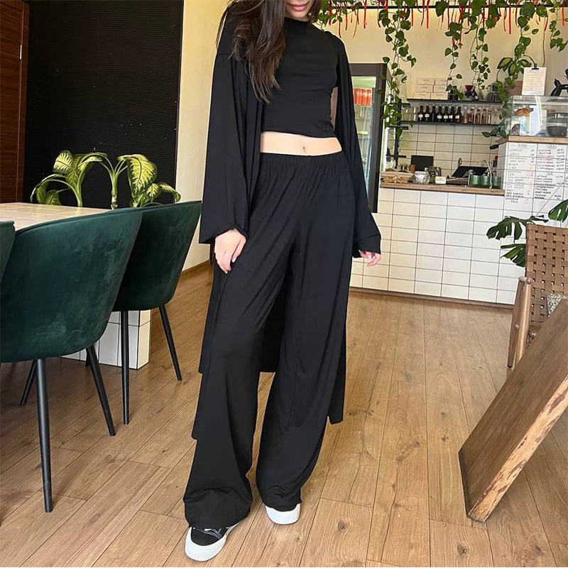 Dame Lounge-sæt i blød jersey med åben cardigan Stilla