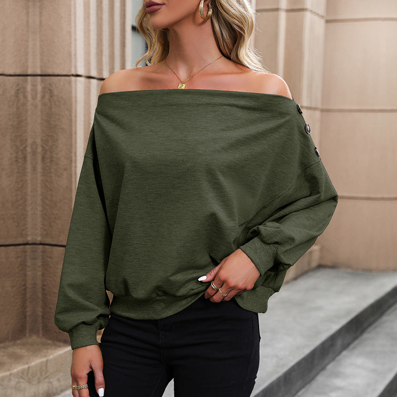 Dame afslappet Off-Shoulder Sweatshirt med dekorative knapper Stilla
