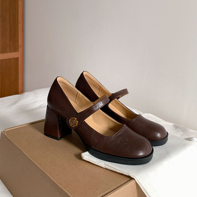 Dame Elegant Blokhæl Mary Jane Sko Stilla