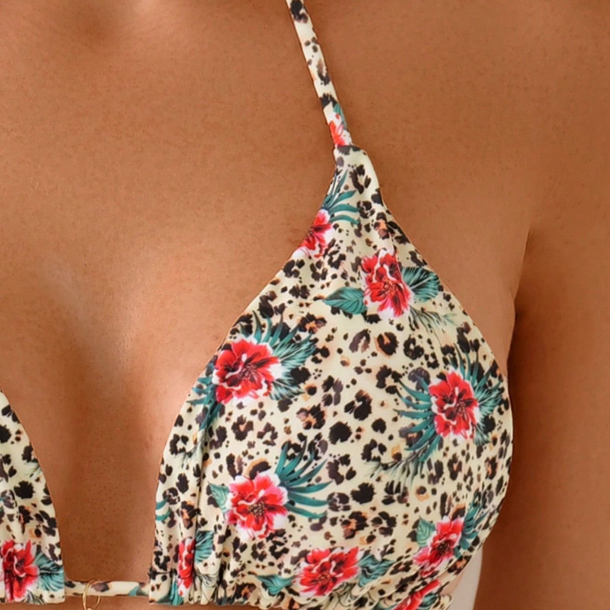 Dame Triangel-Bikini med blomster- og dyretryk Stilla