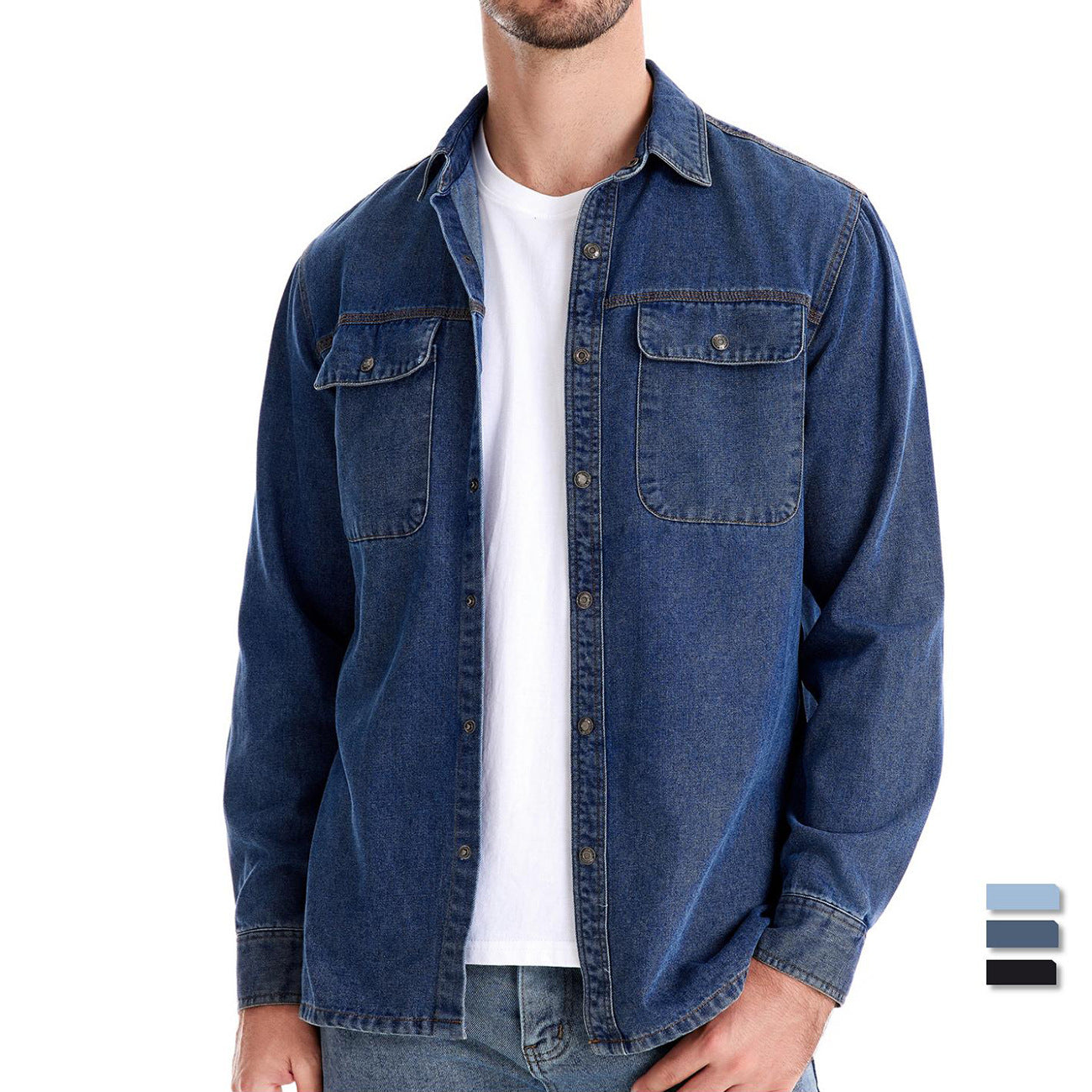 Herren denim skjorte med struktureret stof og praktiske brystlommer Stilla