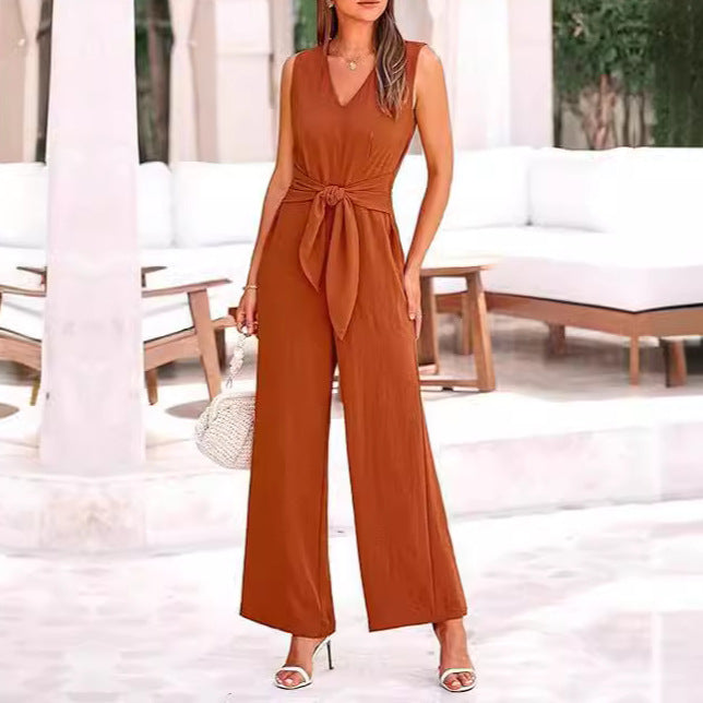 Dame Elegant Jumpsuit med Talje bælte og V-udskæring Stilla