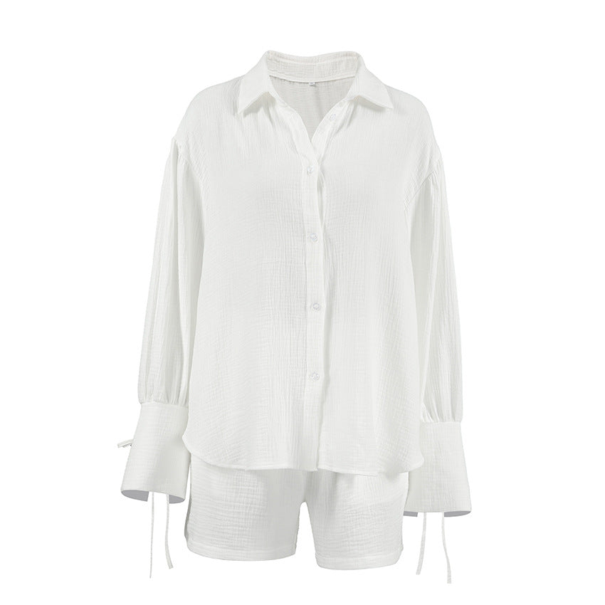 Dame afslappet bluse- og shorts-sæt af åndbart hør Stilla