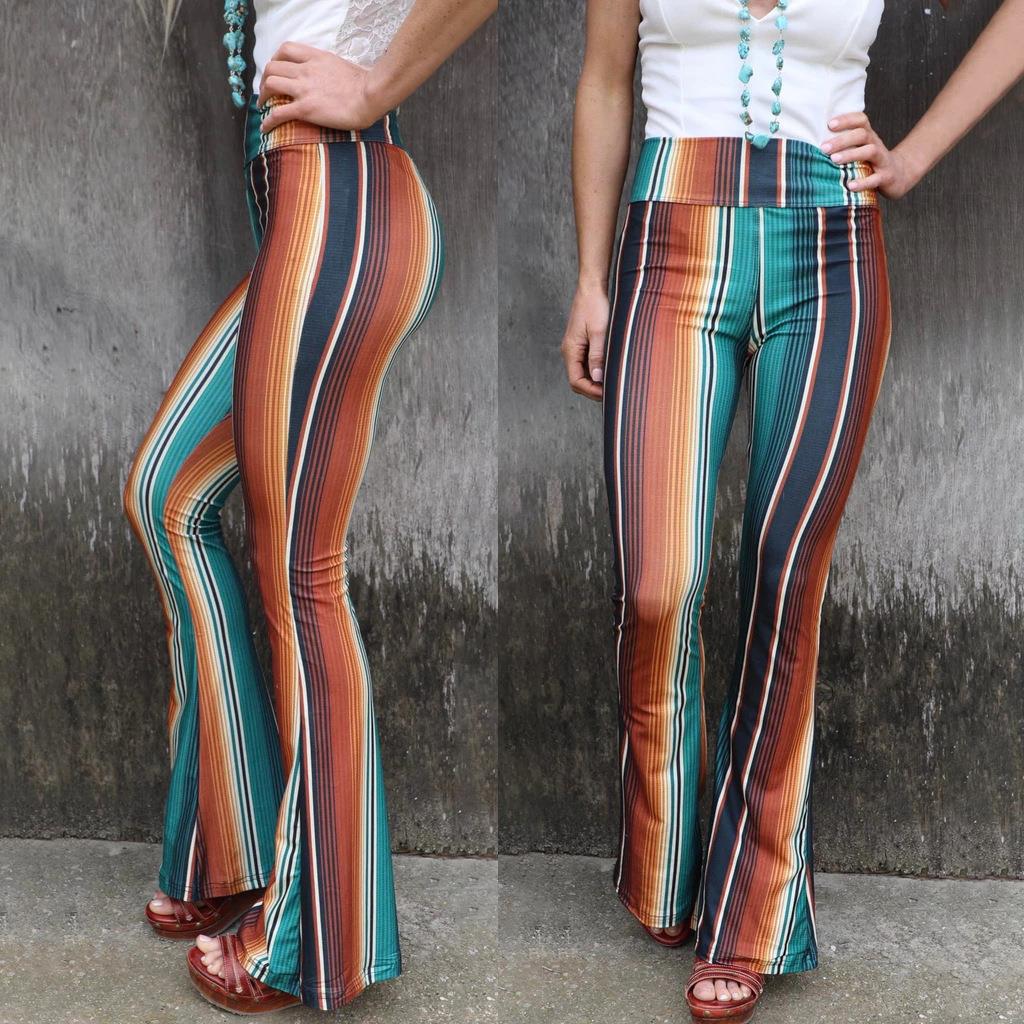 Dame Flared Leggings med farverigt stribemønster Stilla