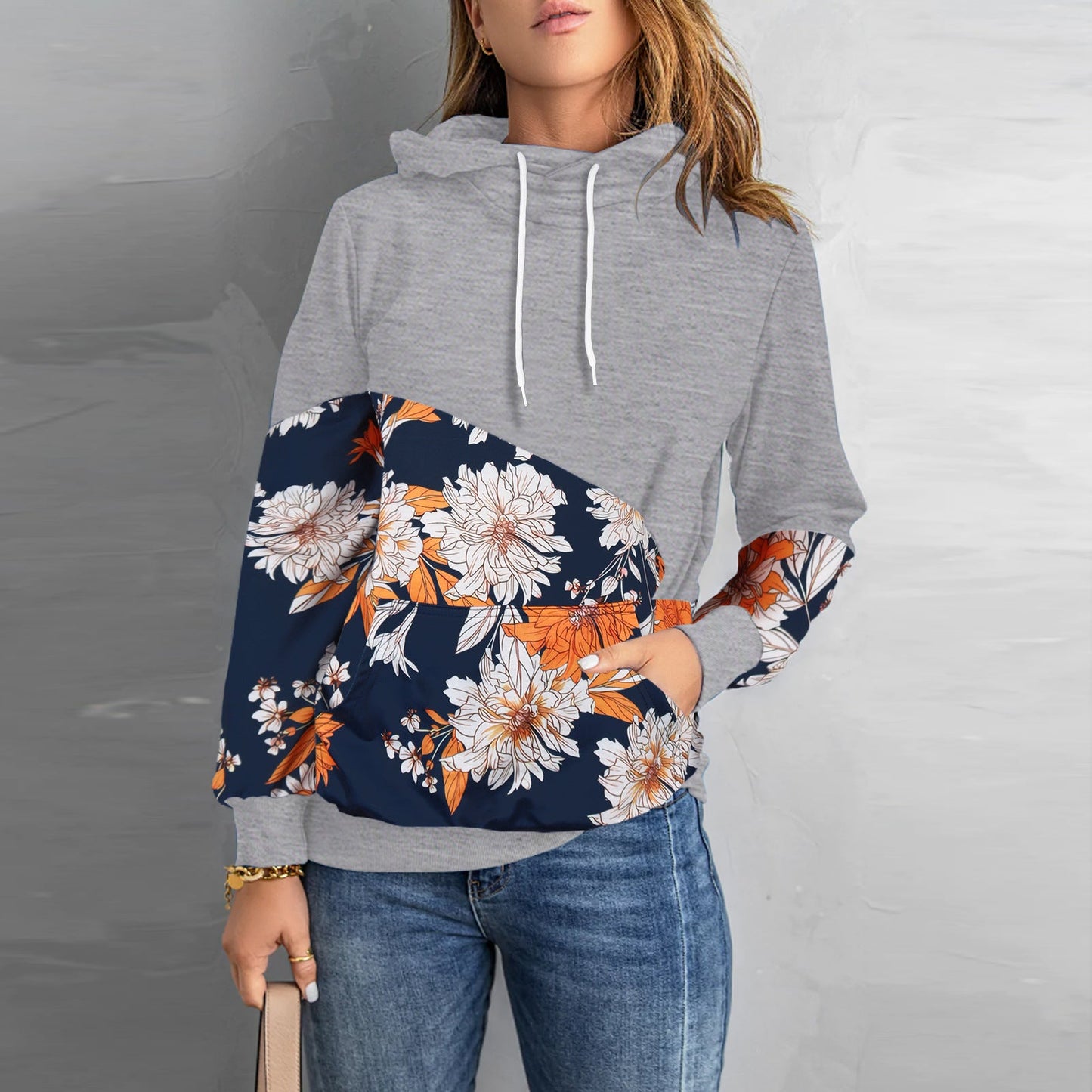 Stilla | O Hals Langærmet Blomsterprint Snoretræk Sweatshirt
