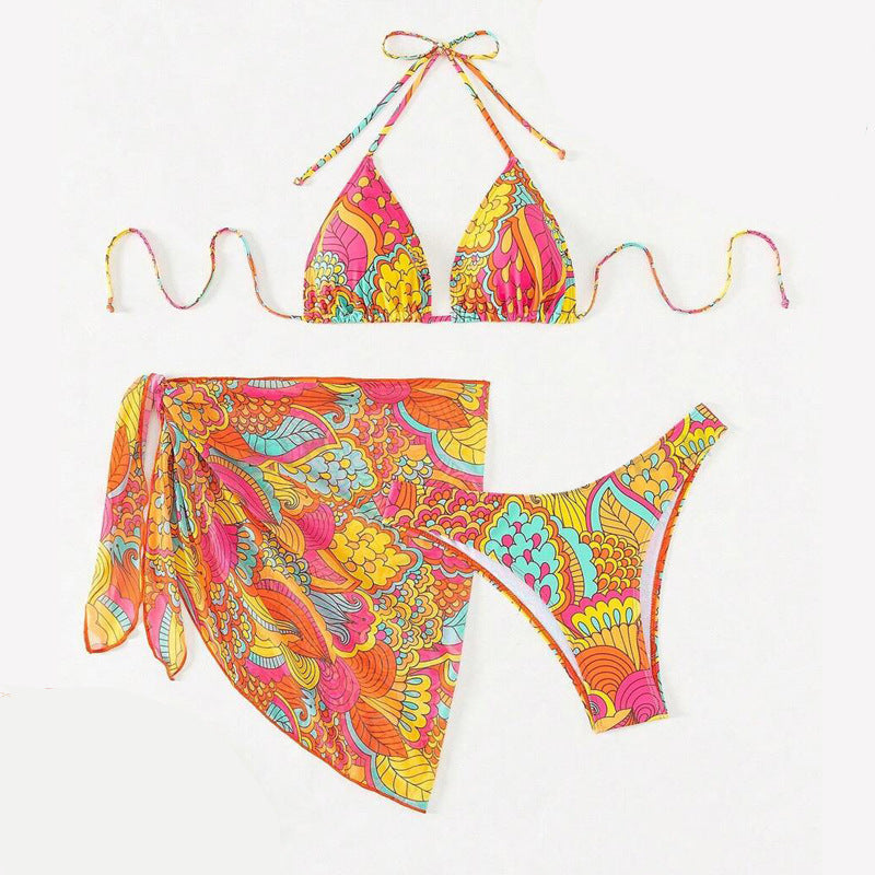 Dame Farverig Bikini-Sæt med trendy Sarong Stilla