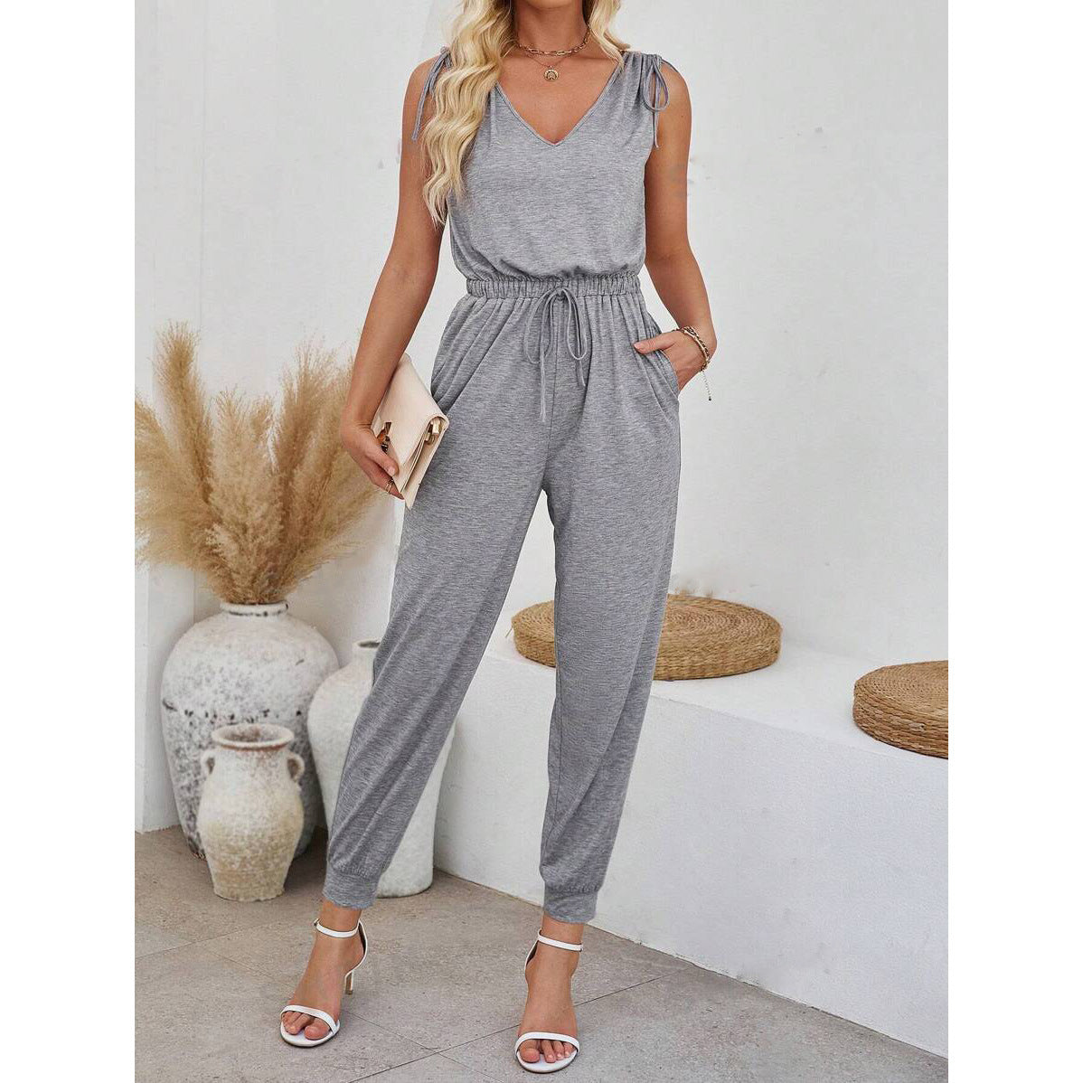 Dame Casual Jersey Jumpsuit med justerbare stropper og elastisk talje Stilla