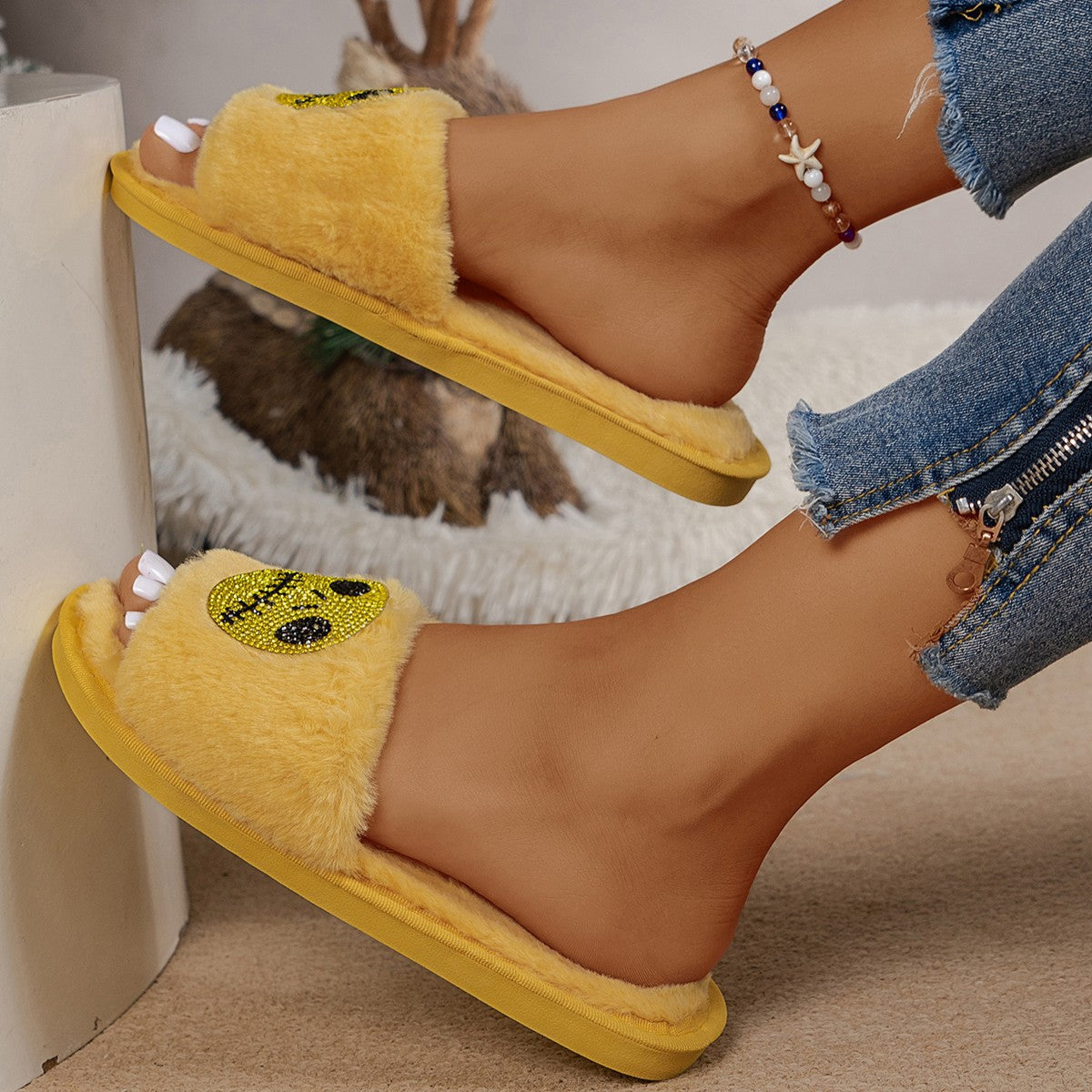 Dame Fluffy Pantoletter med festligt Døskalle-design Stilla