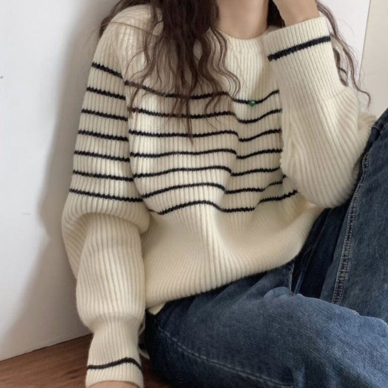 Femme Stribet Groft Strikpullover Stilla