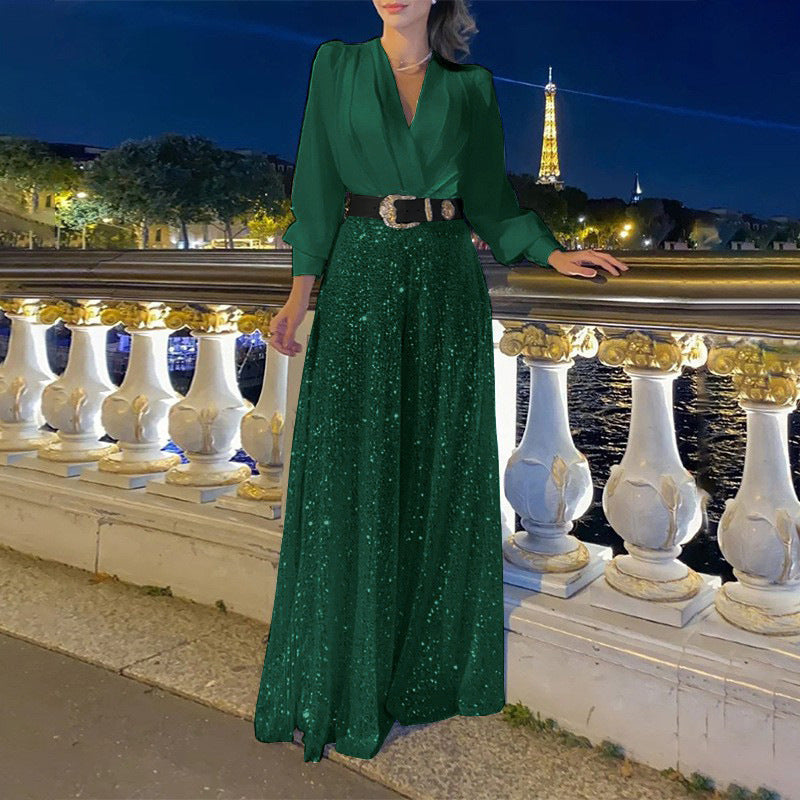 Dame Funklende Aftenkjole med elegant Overdel og glitrende Bunde Stilla