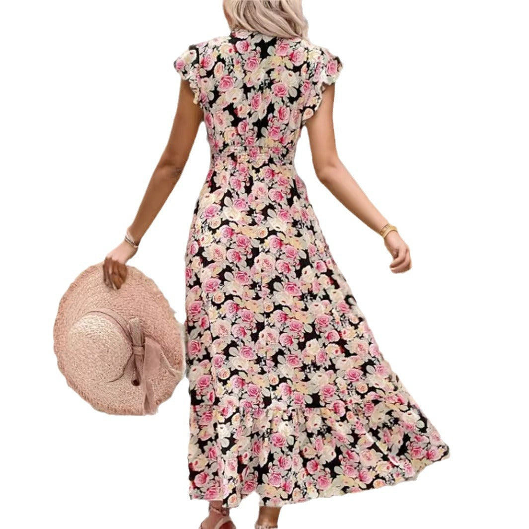 Dame Elegant Floral Højt Splitt Maxi Kjole Stilla