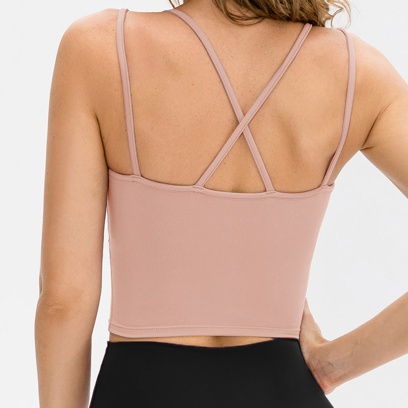 Stilla | Cross Back Yoga Top Tight Hurtigttørrende Træningsbluse Med Brystpude Til Kvinder