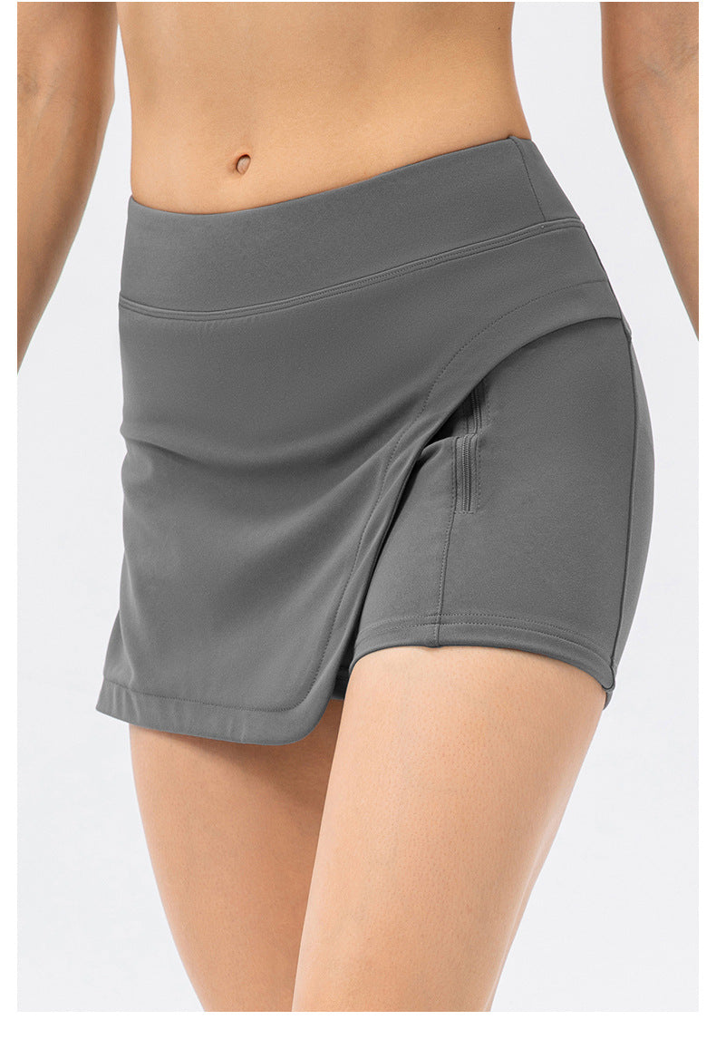 Stilla | Yoga Culottes Imitation Denim Tennis Skirt With Belted Pocket Tæt Fit, Falsk to Delt Design