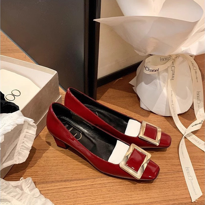 Dame Elegant Lacklæder Blokhæl Pumps Stilla