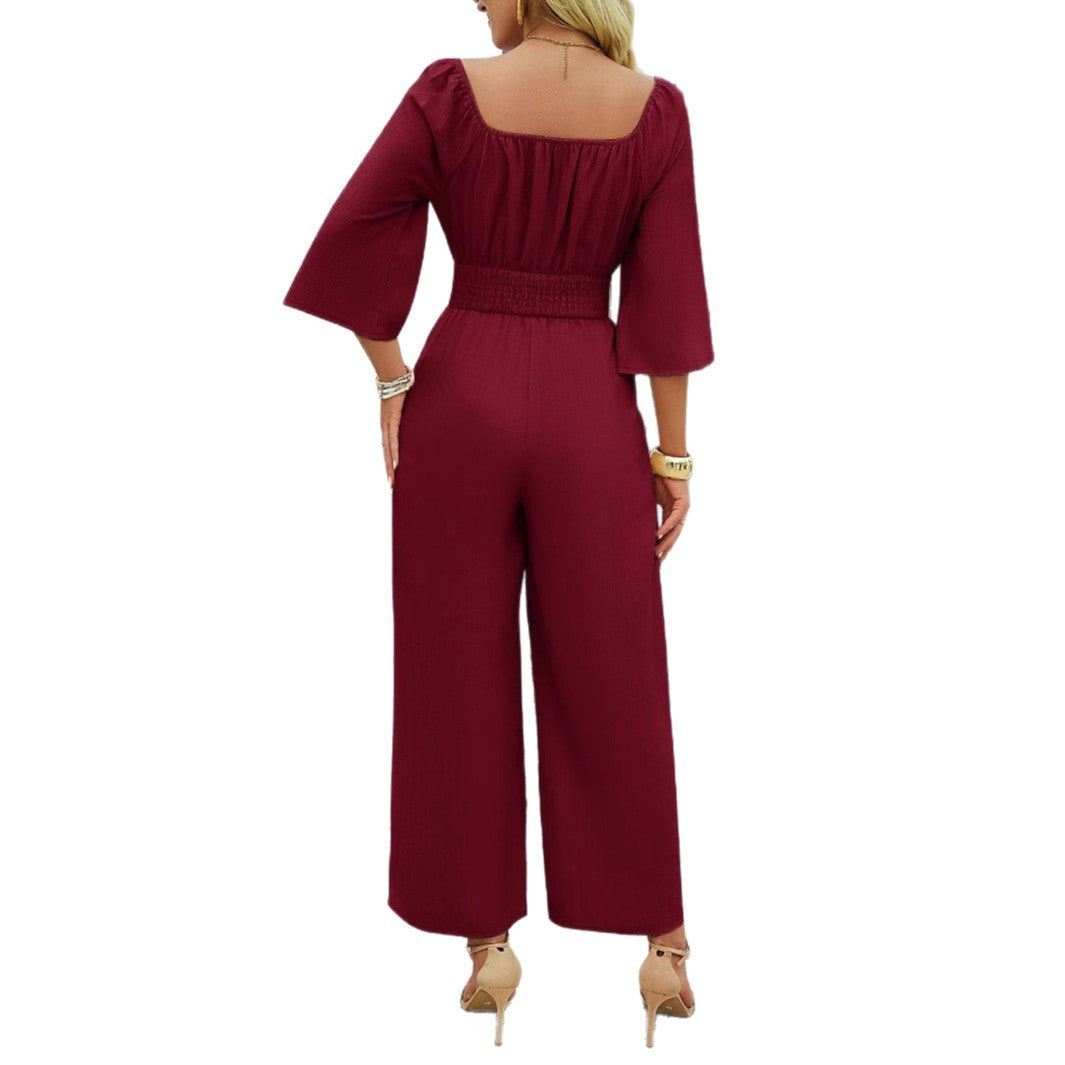 Dame Casual Jumpsuit med Flæse og Bred Ben Stilla