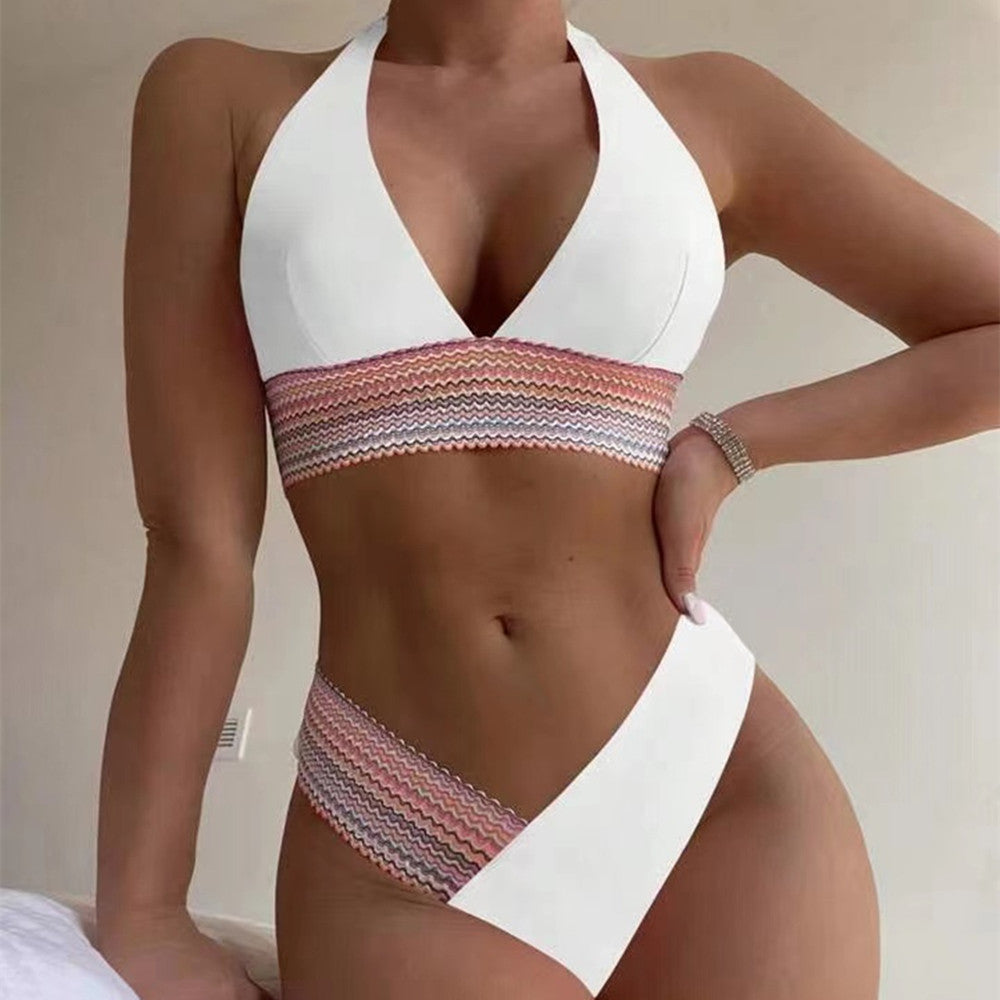 Dame Triangel-Bikini-Sæt med kontrasterende Bandeau-detaljer og materiale af høj kvalitet elastrisk Stilla