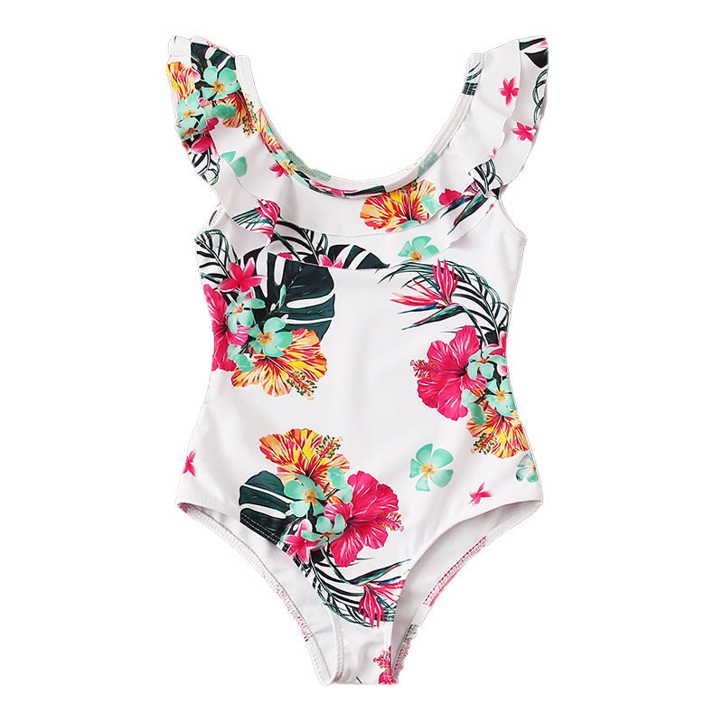 Dame Elegant Én-delt Badedragt med Ruffles Detaljer og Tropisk Blomster Mønster Stilla