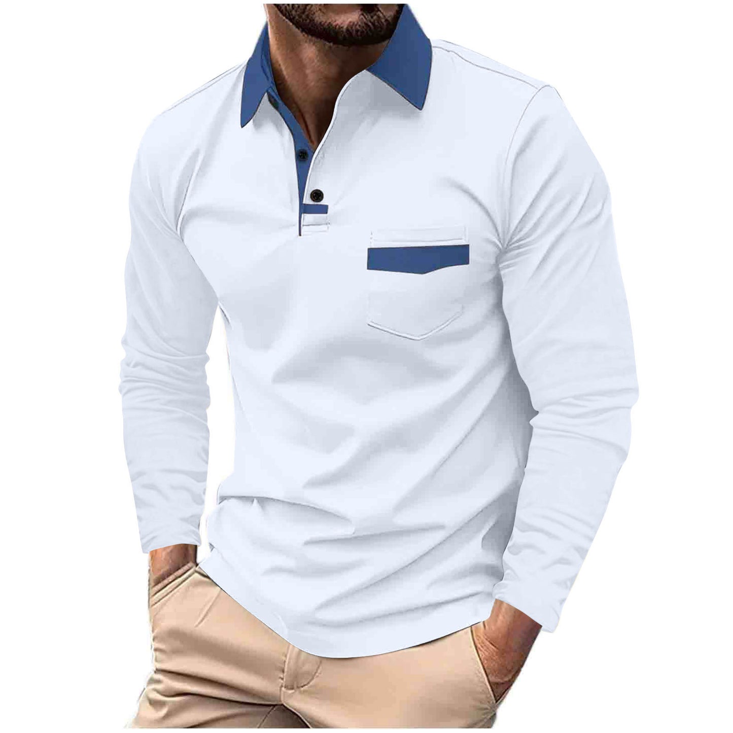 Herre Langærmet Poloshirt med moderne krave og praktiske brystlommer Stilla