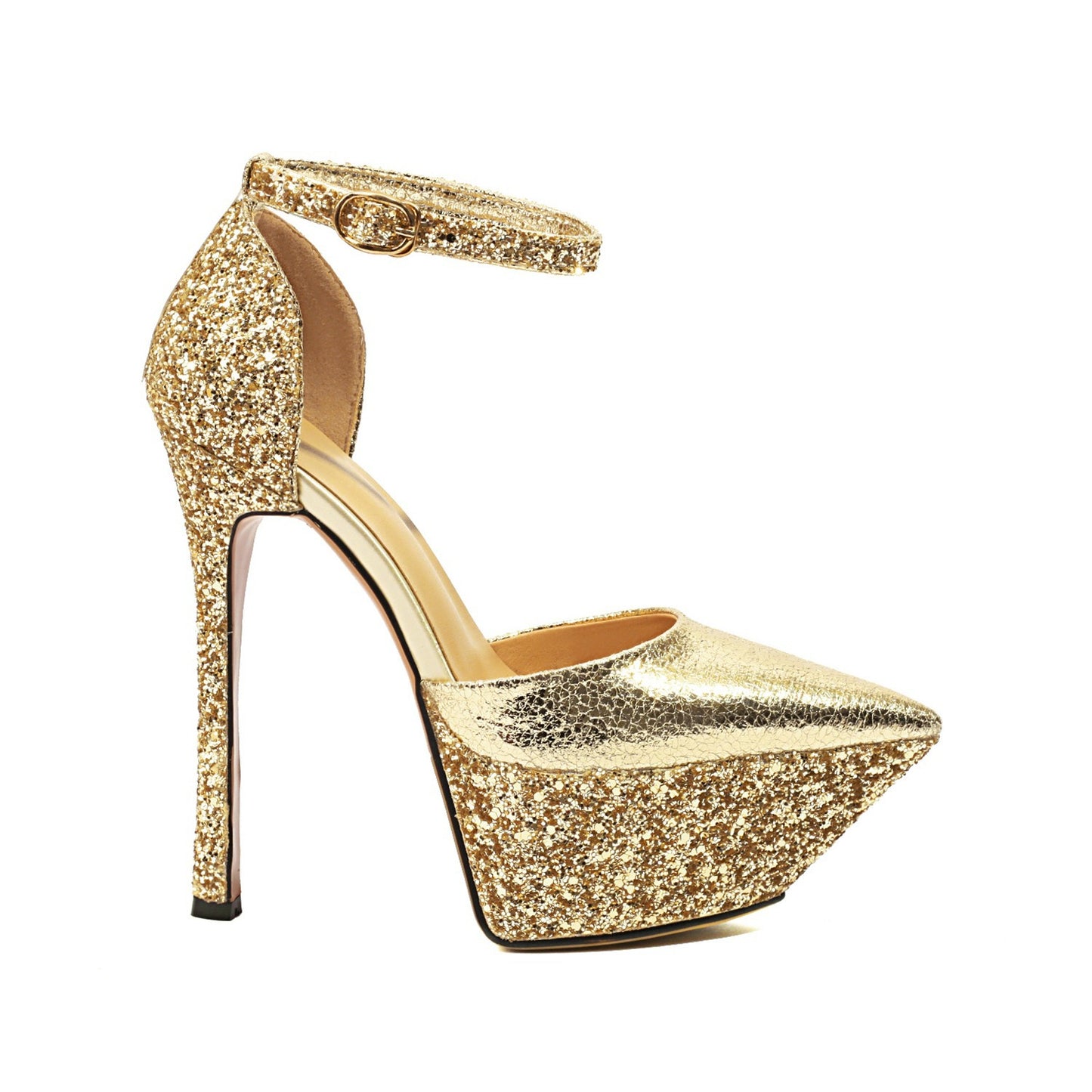 Dame Glitter Plattform Højhælede Pumps med Anklerem Stilla