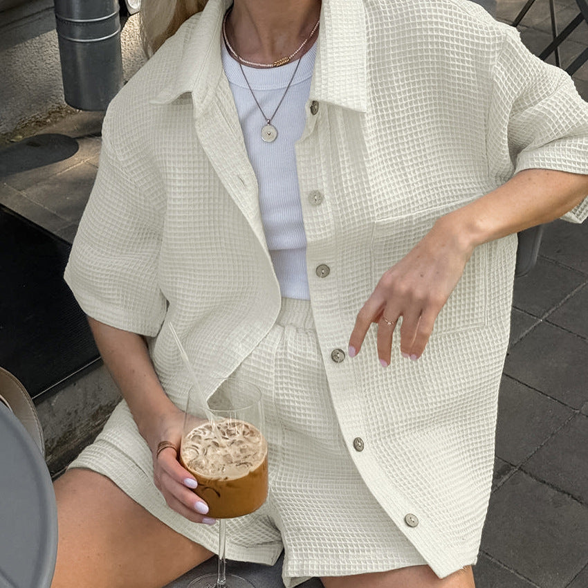 Dame Vaffelstrukturer Bluser- og Shorts-Sæt Stilla