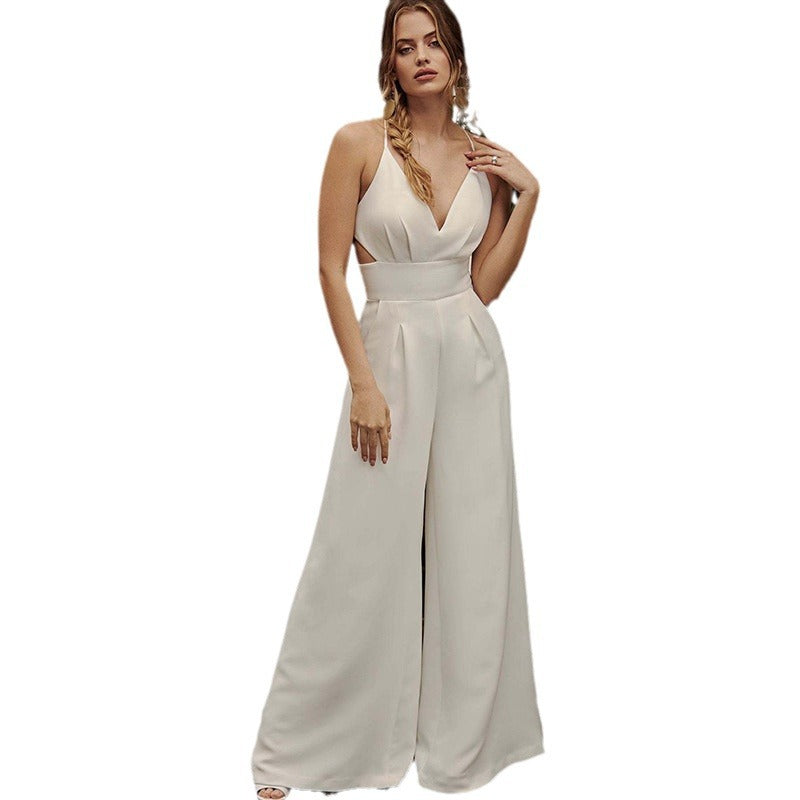 Dame Elegant Jumpsuit med dyb V-udskæring og side Cut-Outs Stilla