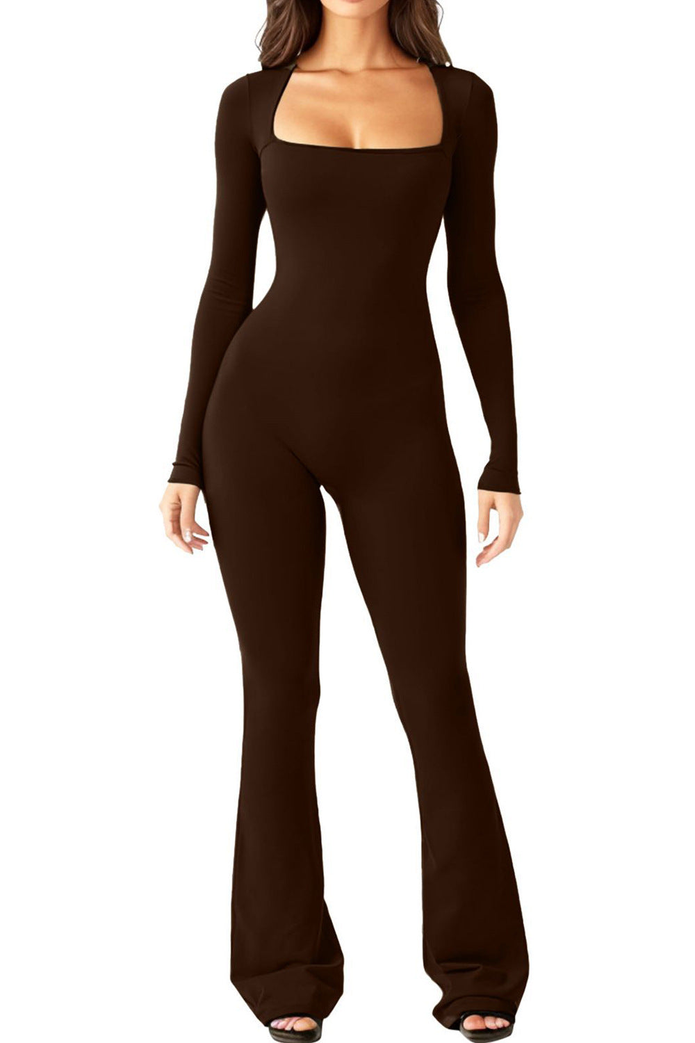 Dame Langærmet Jumpsuit med bredt ben og kvadratisk udskæring Stilla
