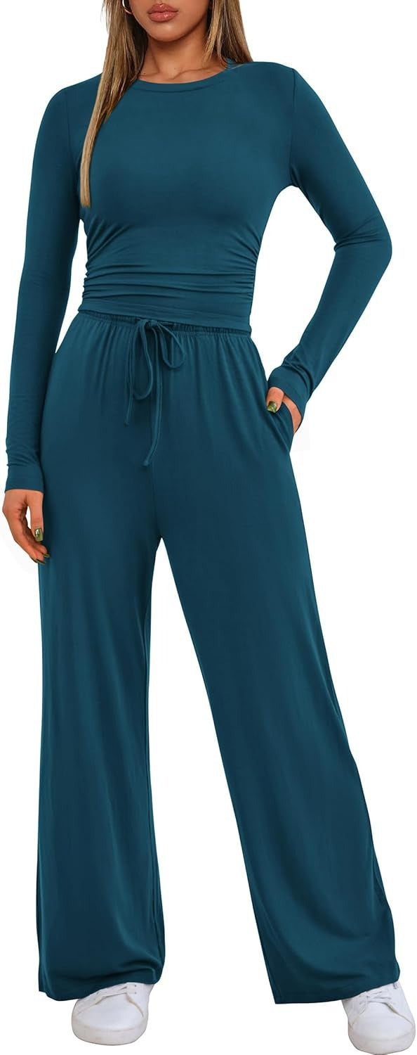 Dame behagelig jumpsuit med lange ærmer og elastisk talje Stilla