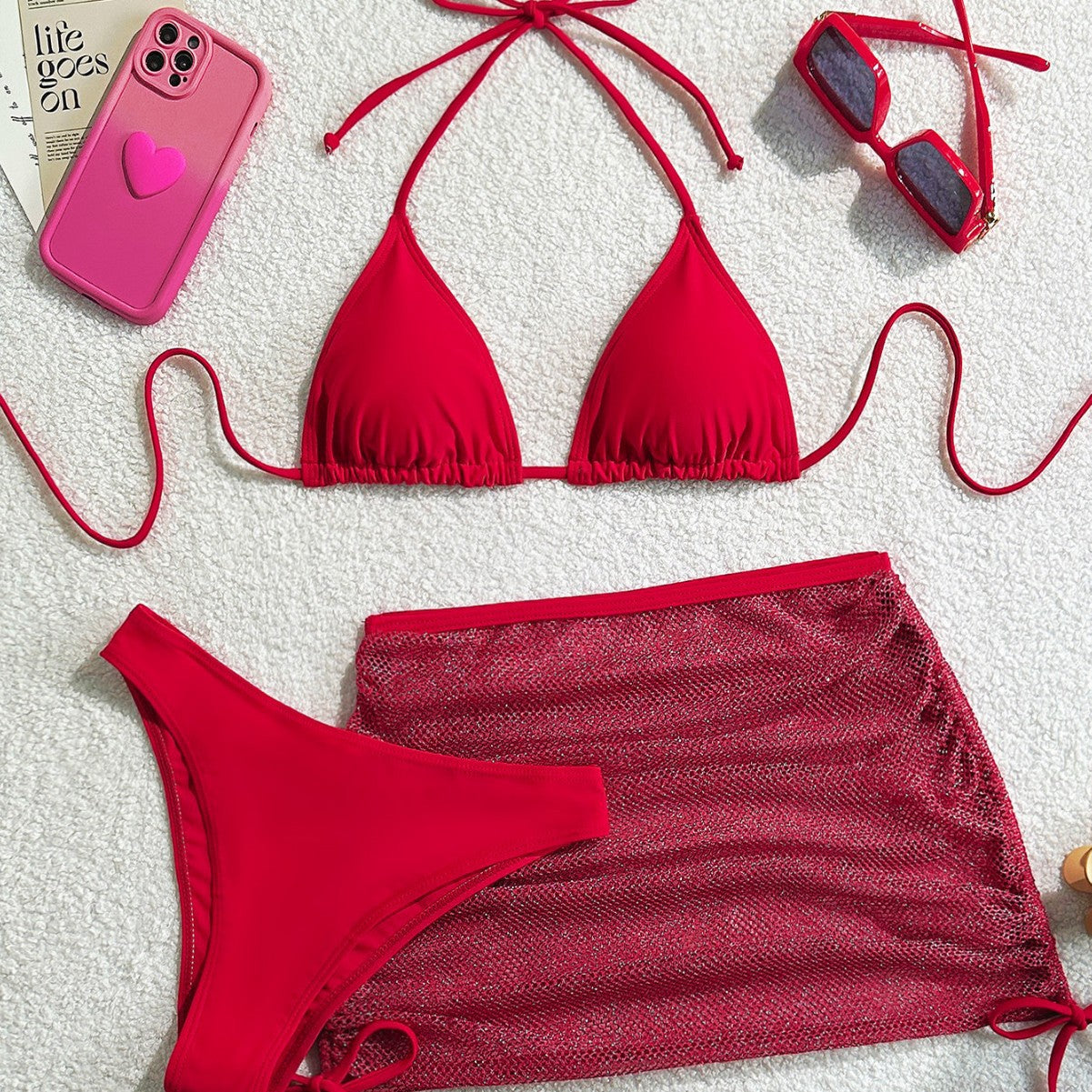 Femme Triangle Bikini Sæt med Mesh-Nederdel Stilla