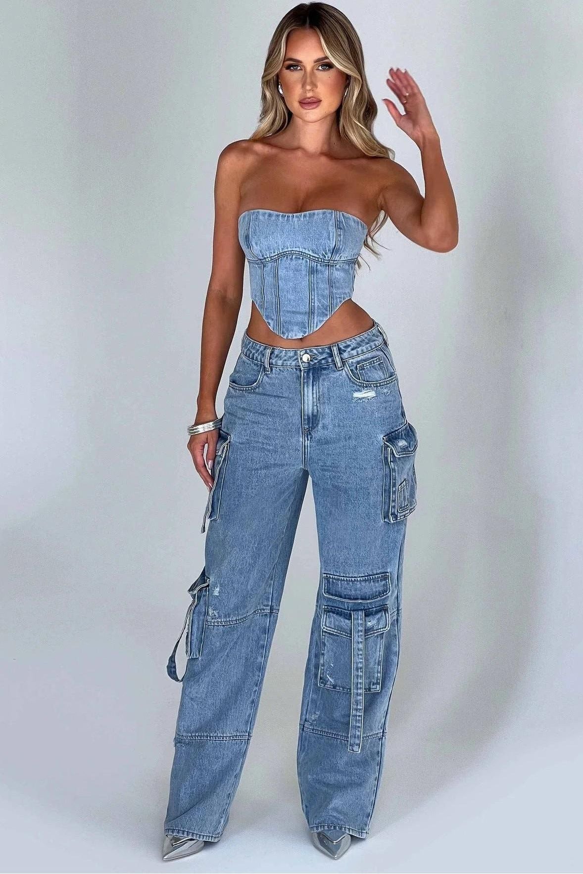 Stilla | Amerikanske Lavtalje Lomme Splicing Jeans