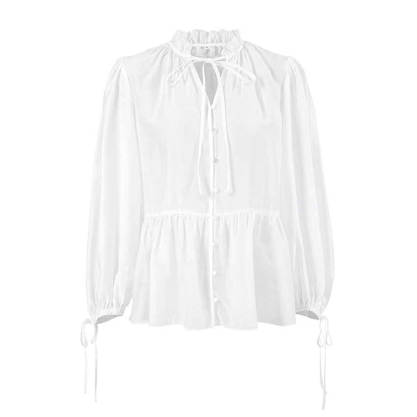 Dame ruches blouse med lange ærmer og elastisk kant Stilla