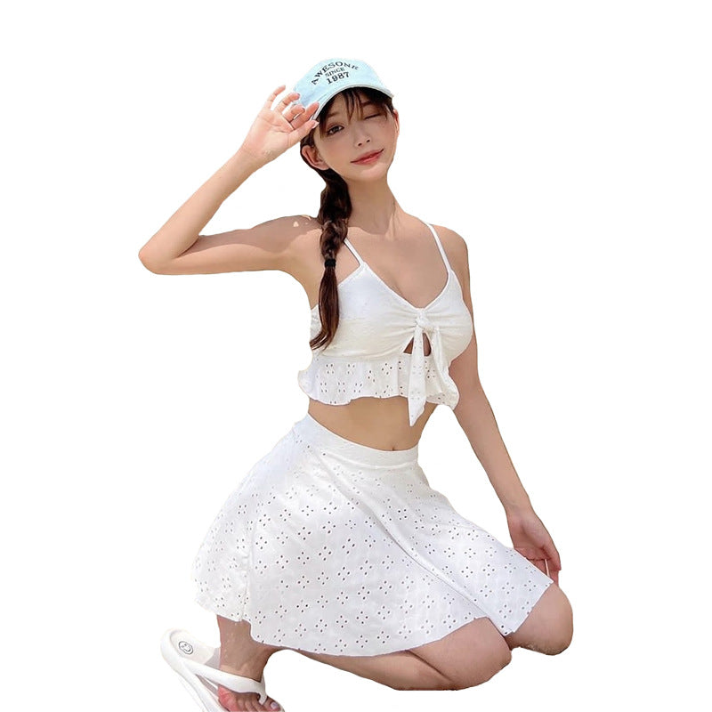 Dame Crop-Top og Skørt Sæt med luftig Broderi Stilla