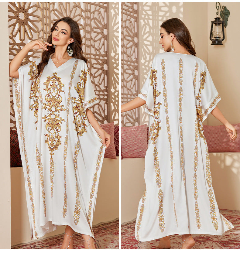 Dame Kaftan med elegant blomsterdesign og taljebælte Stilla