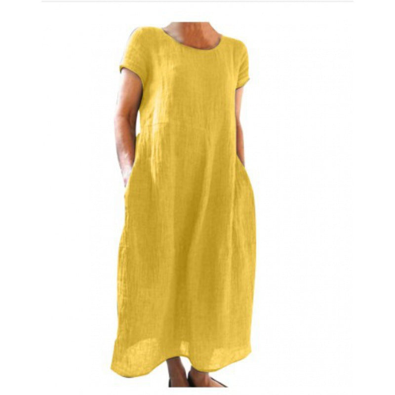 Dame afslappet linnedragt med praktiske lommer og rund halsudskæring Stilla